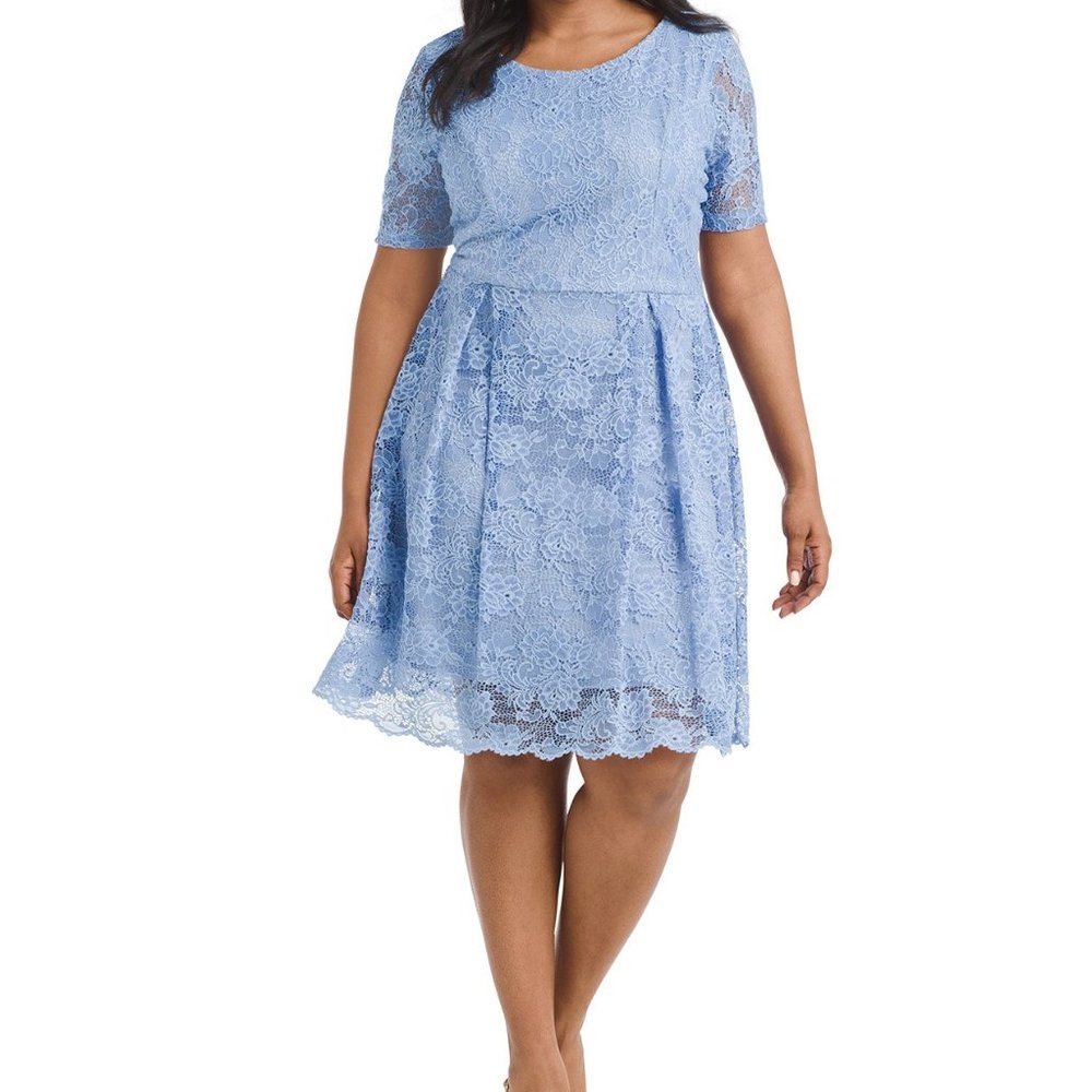 Blue Lace Fit And Flare Dress